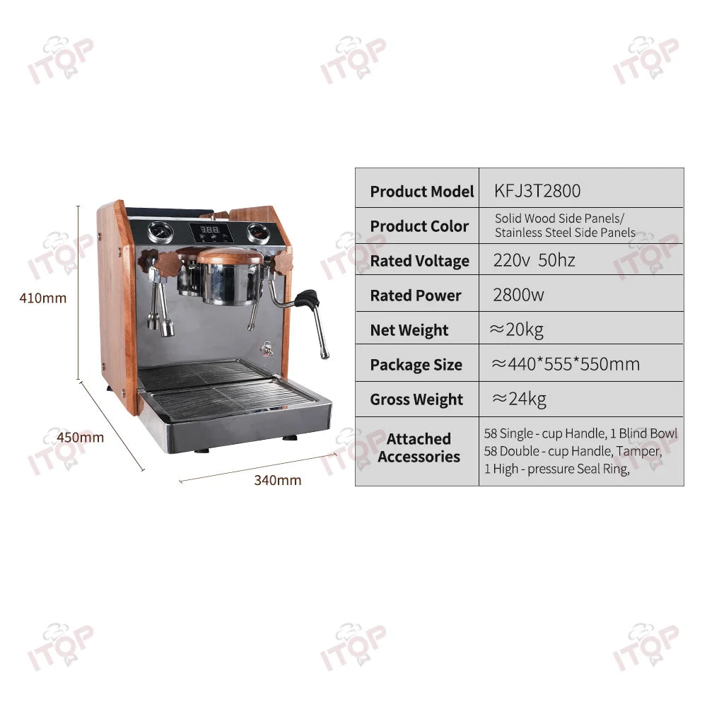 ITOP – Machine à Expresso Professionnelle à Pompe Vibrante, Double Chaudière 2800 W