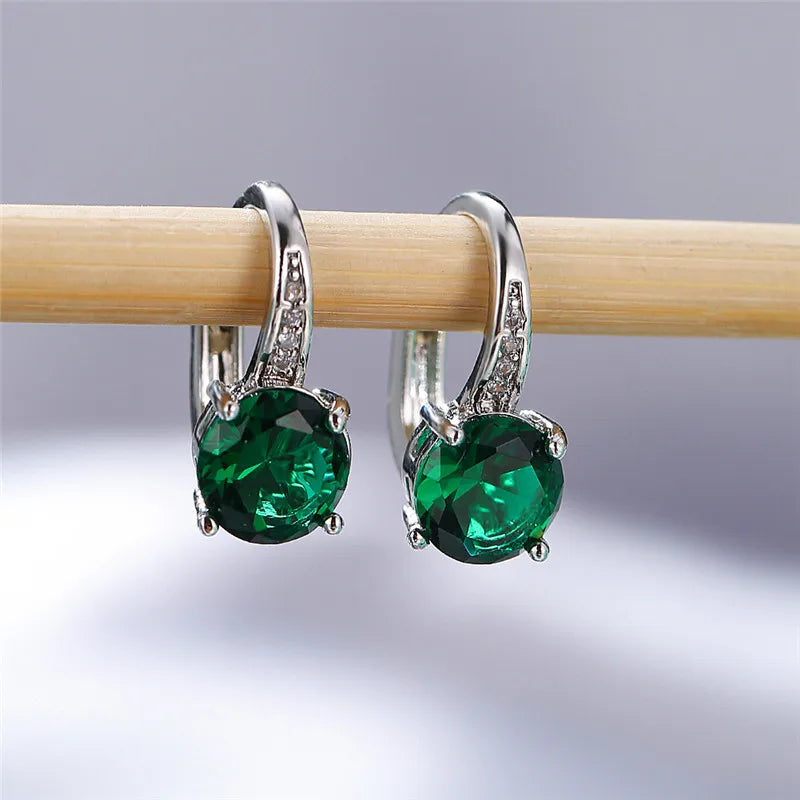 Boucles d'oreilles rondes en pierre blanche pour femmes, bijoux de mariage, cristal, classique, argent, document, femme, luxe