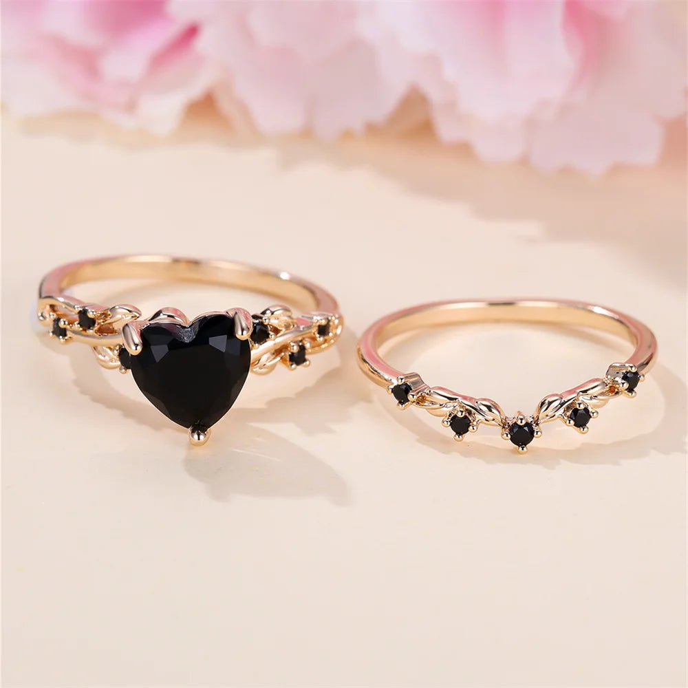 Ensemble de bagues en forme de cœur pour femmes, bleu Royal, vert, noir, rouge, couleur or Rose, Zircon blanc, bandes de mariage, bijoux pour la fête des mères