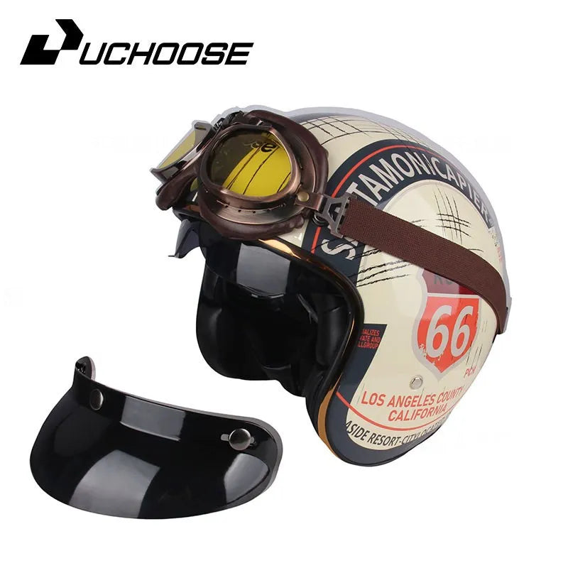 Casque de Moto Rétro Certifié DOT pour Homme, Protection à Visage Ouvert à 73 °, Accessoires pour Harley