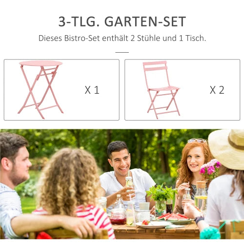 Ensemble de jardin pour 2 personnes Ensemble de meubles de balcon avec table de bistro pliante et 2 chaises en rose pour jardin et cour