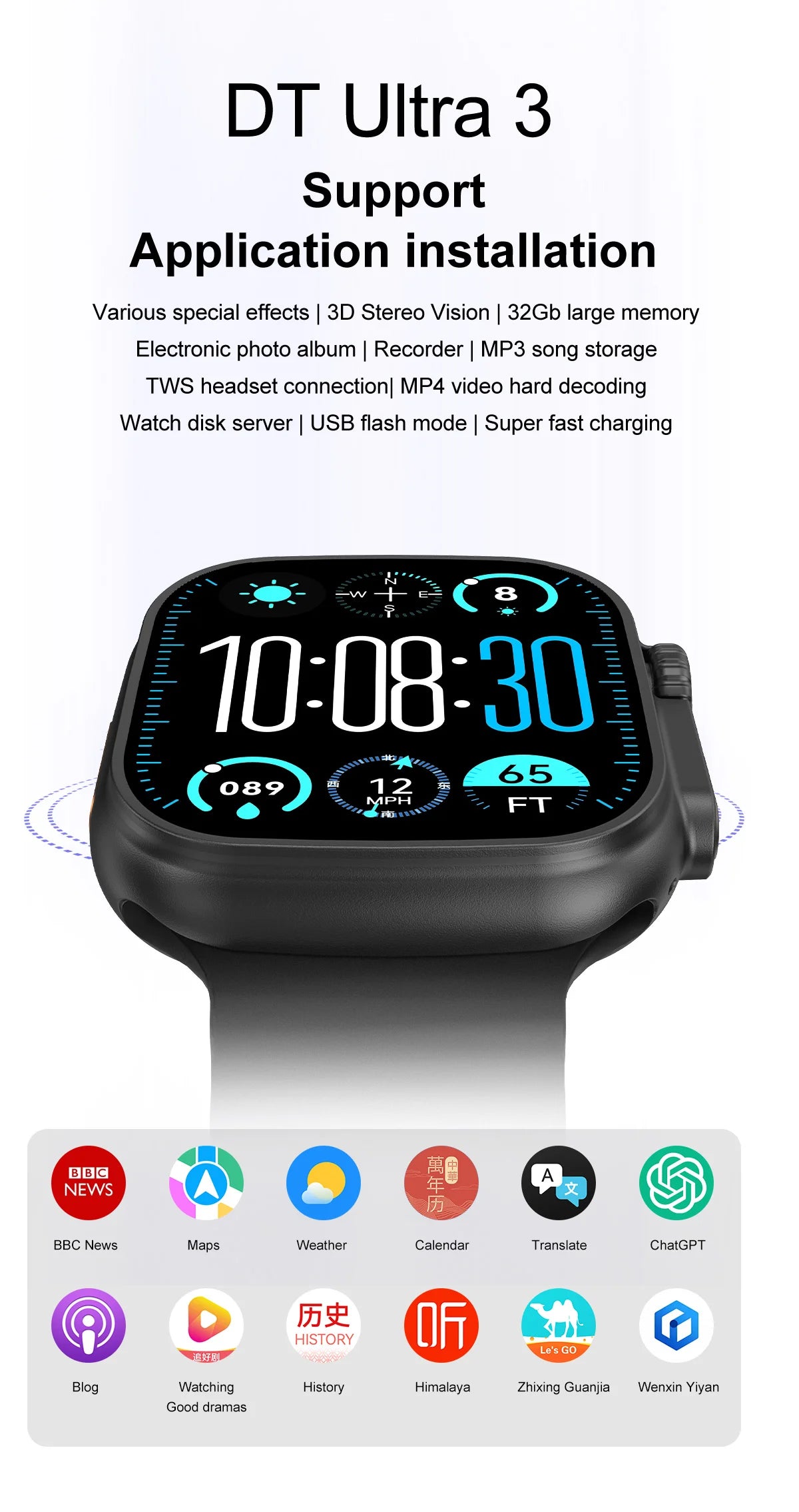 Montre Connectée GUHUAVMI Apple Watch Ultra 2 – AMOLED, Suivi Santé, Multi-Sports, IP67