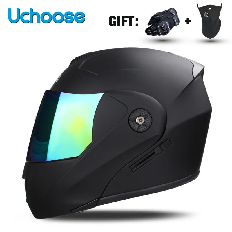 Uchoose-Casque de moto unisexe avec visière, double lentille, section transversale, certification DOT, casque de sécurité modulaire, casque à rabat
