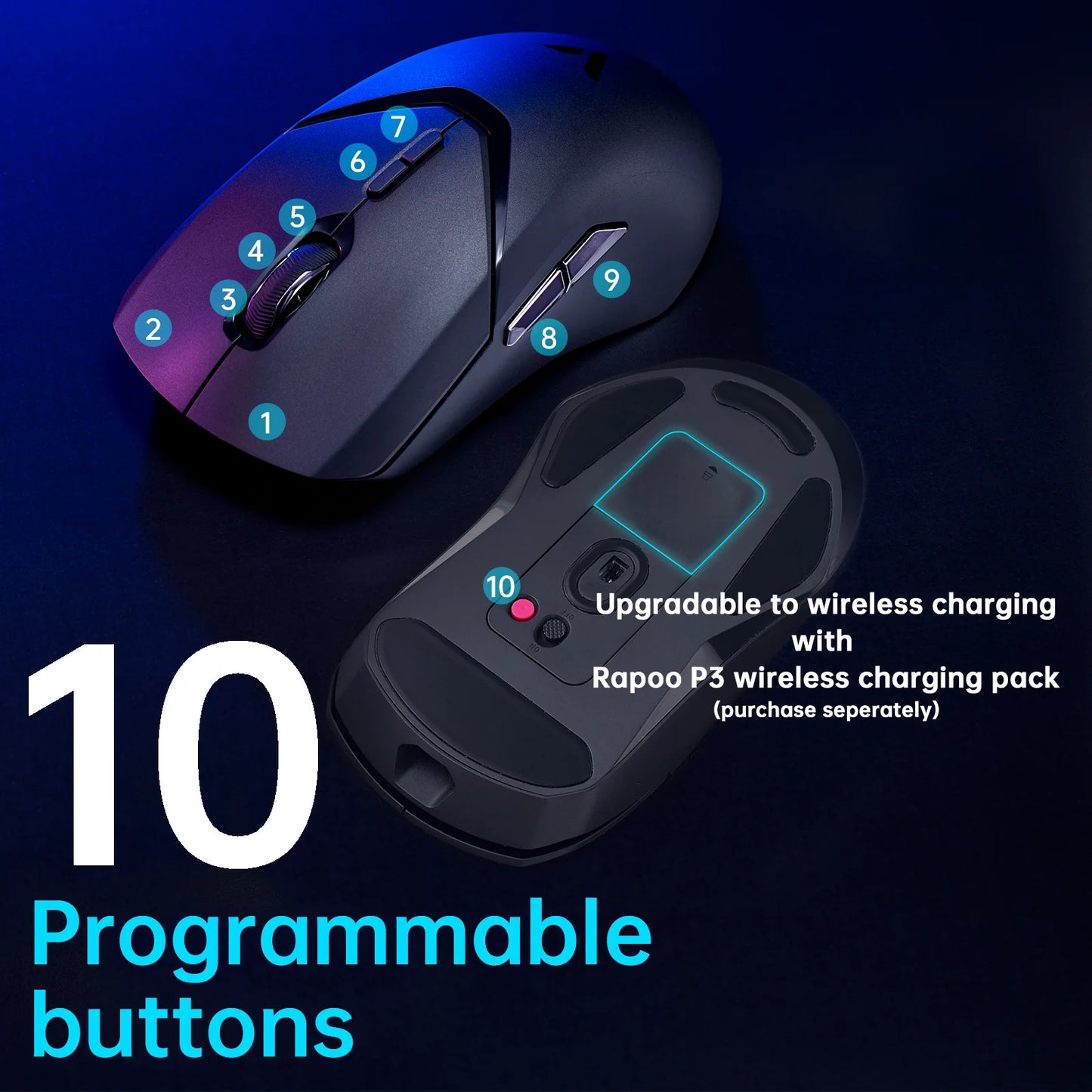 Rapoo VT9PRO – Souris de jeu sans fil légère 68g, 26000 DPI, autonomie 160H