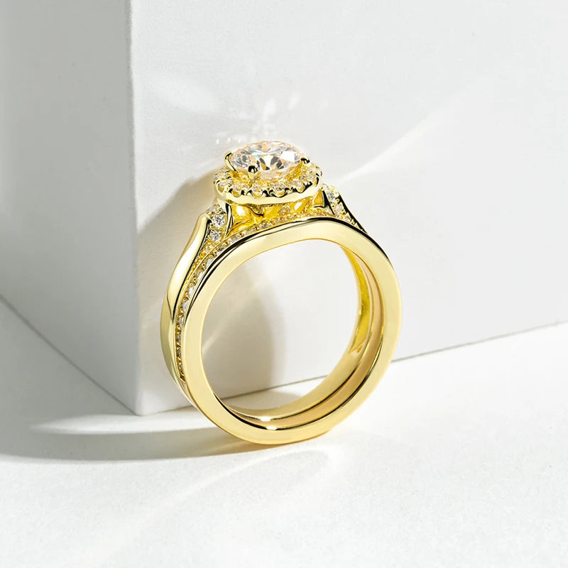 Bague de fiançailles couleur or pour femmes, en argent Sterling 925, 1 Carat, tout Moissanite