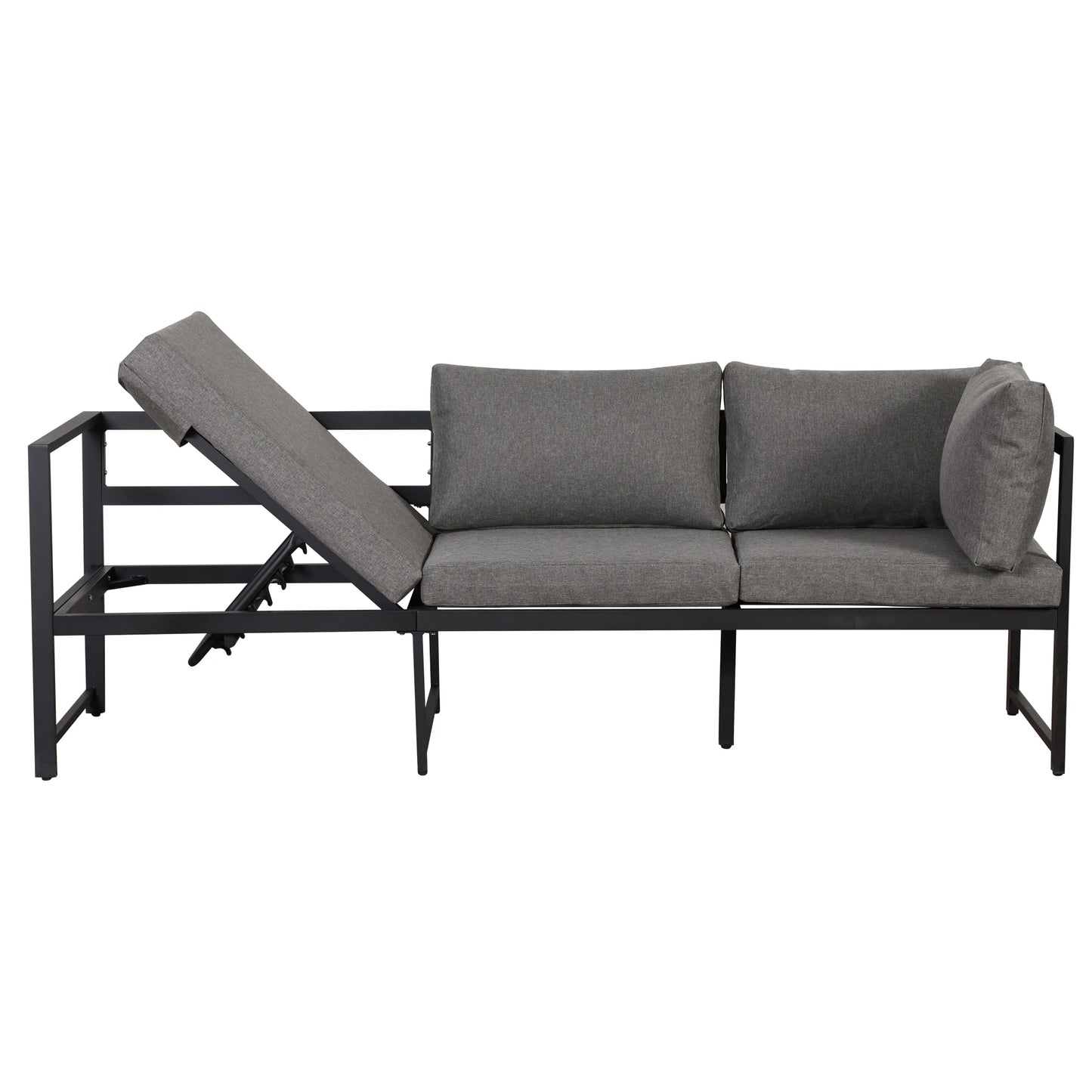 Ensemble canapé et chaise longue d'extérieur, ensemble de sièges en aluminium pour balcon de jardin avec fonction chaise longue