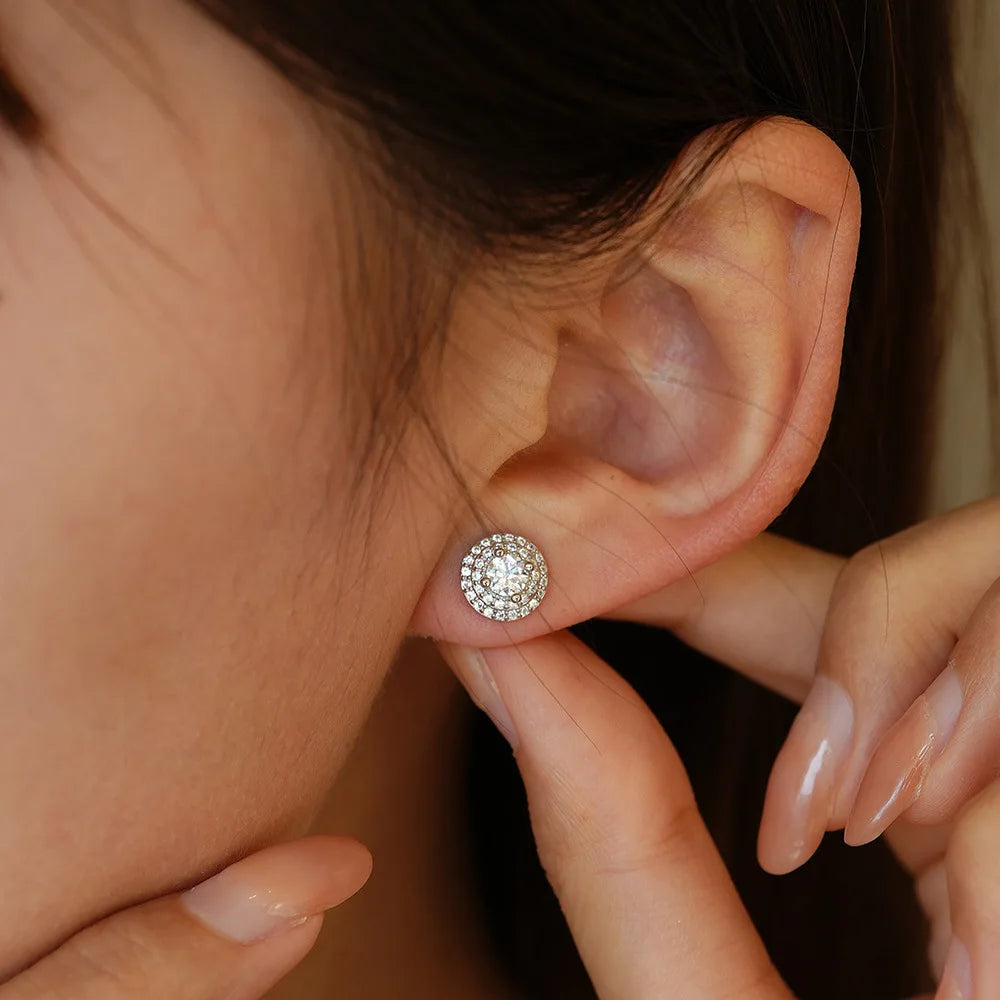 Boucles d'oreilles rondes en Moissanite pour femmes, plaqué or jaune, argent S925, 0.3 Carat, fiançailles