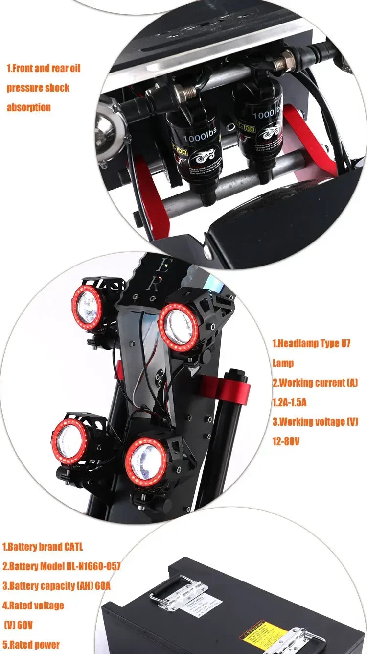 X7 Electric Scooter 8000W Dual Motor 60V 60Ah Battery Top Speed 90 km/h Max Range 140 km Foldable 14 Inch Tires Waterproof