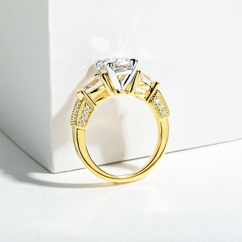 Bagues de fiançailles en argent regardé 925 Moissanite, trois charbons, alliance en diamant créée en laboratoire, 3 carats