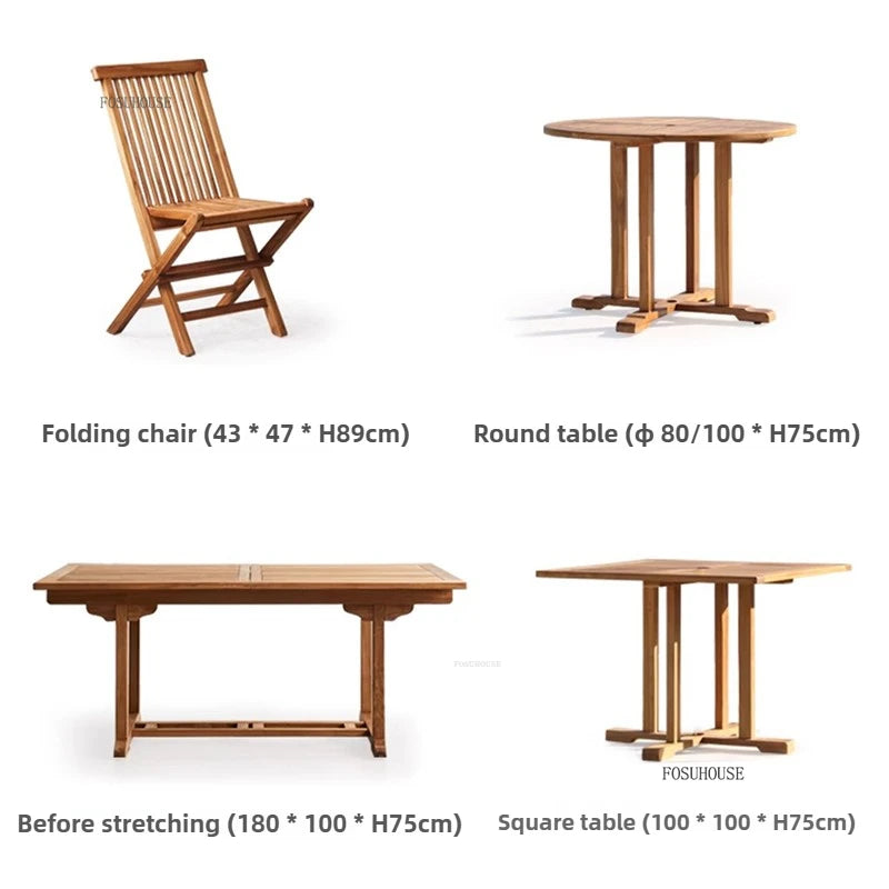 Meubles de Patio en plein air en teck nordique, ensemble d'extérieur, meubles de jardin de Villa, Table et chaises pliantes de loisirs, mobilier d'extérieur