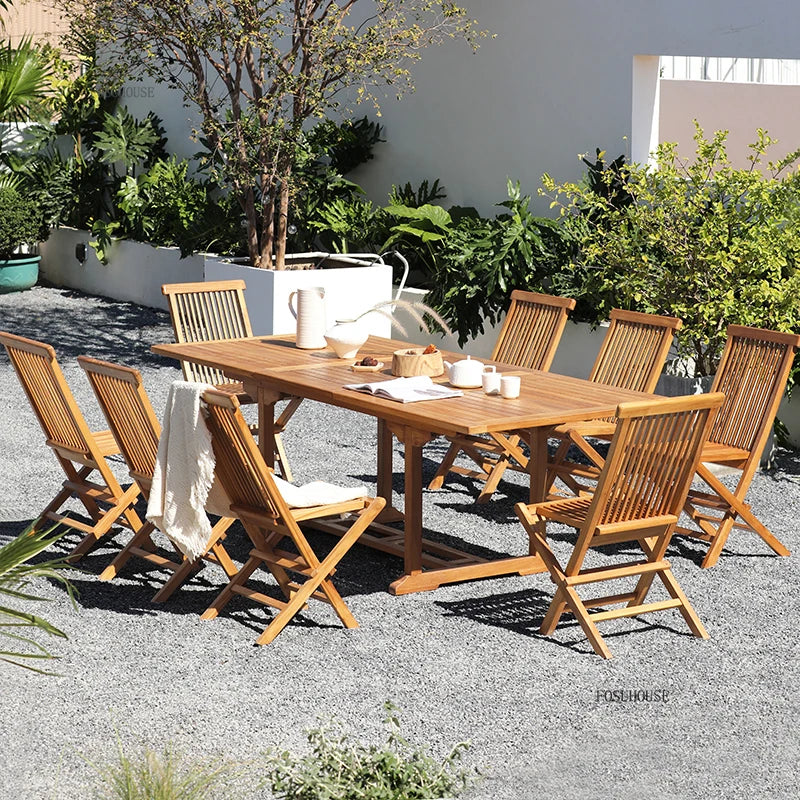 Meubles de Patio en plein air en teck nordique, ensemble d'extérieur, meubles de jardin de Villa, Table et chaises pliantes de loisirs, mobilier d'extérieur
