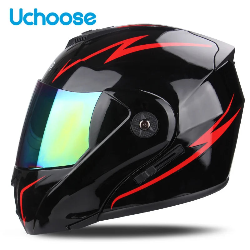Uchoose Casque à Section transversale Double lentille Certification DOT Casque de moto de sécurité Casque à rabat modulaire Casque unisexe avec visière