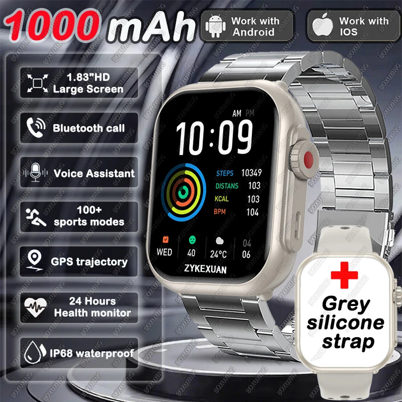 Montre Intelligente BOXUXING 2025 – Écran 1,85", Santé et Sport, Assistant Vocal