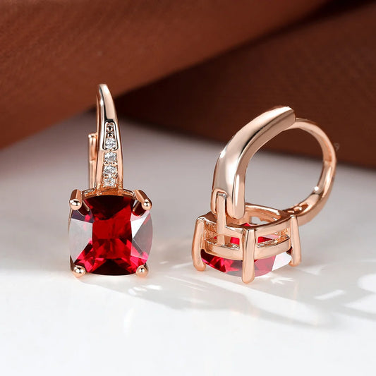 Petites boucles d'oreilles en pierre carrée en Zircon cristal rouge pour femmes, Vintage, couleur or Rose, boucle d'oreille, bijoux de mariage, cadeaux polyvalents