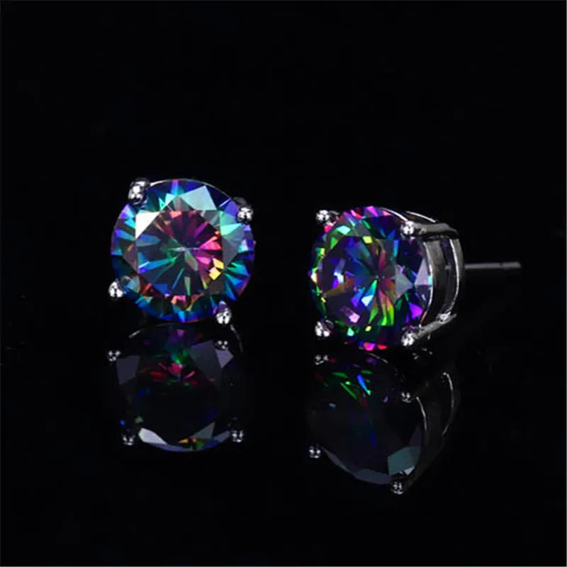 Boucles d'oreilles rondes en cristal rouge vert pour femmes et hommes, bijoux de mariage, arc-en-ciel mystique, feu, bleu, vert, Zircon, Double boucles d'oreilles