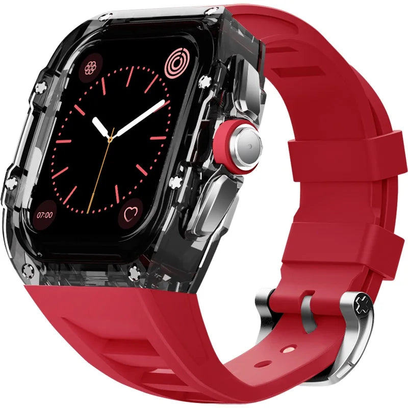 Coque Transparente + Bracelet Fluoroélastomère pour Apple Watch (44/45 mm)