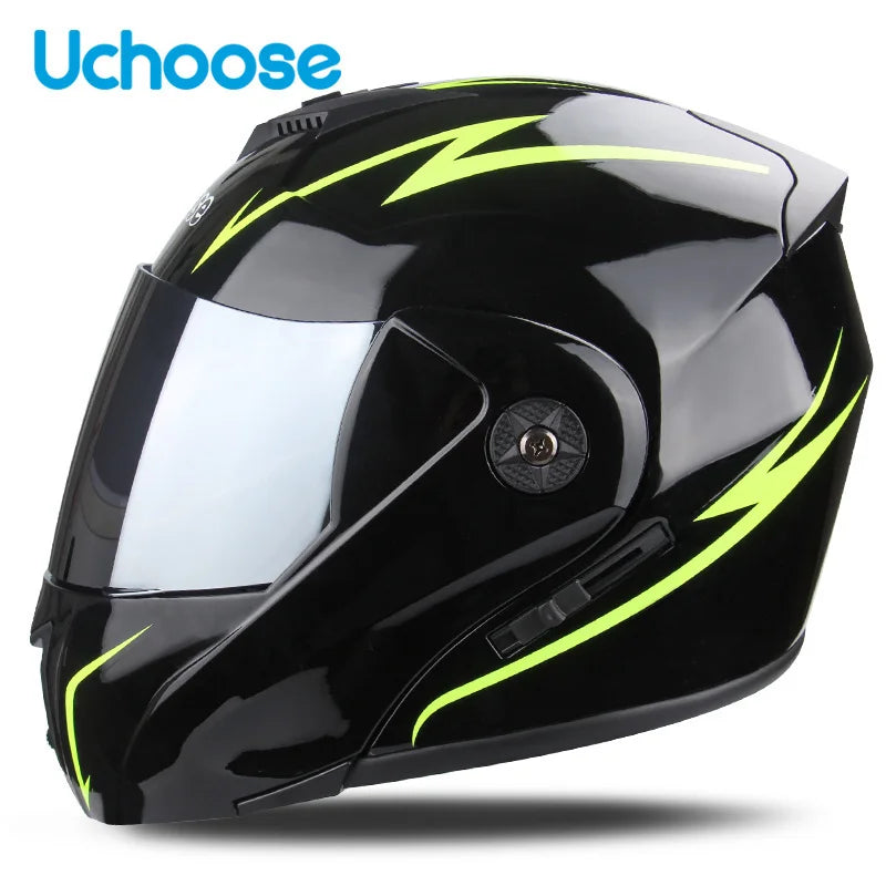 Uchoose Casque à Section transversale Double lentille Certification DOT Casque de moto de sécurité Casque à rabat modulaire Casque unisexe avec visière