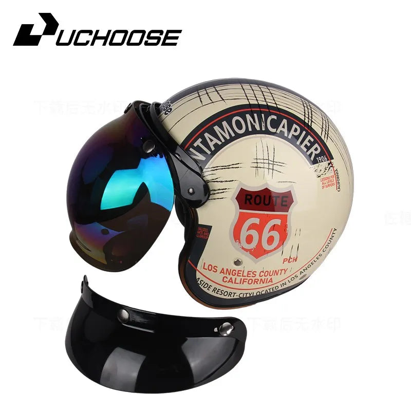 Casque de Moto Rétro Certifié DOT pour Homme, Protection à Visage Ouvert à 73 °, Accessoires pour Harley