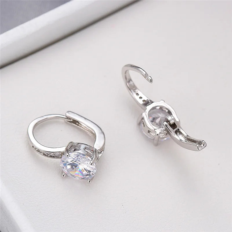 Boucles d'oreilles rondes en pierre blanche pour femmes, bijoux de mariage, cristal, classique, argent, document, femme, luxe