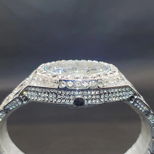 Quartz Watches For Men Octagonal Case Luxury Diamond Men's Watch With Big Zircon Bezel Fashion Hip Hop Hand Clock