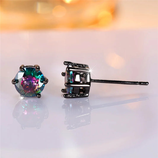 Boucles d'Oreilles Rondes en Clip Arc-en-Ciel pour Femme, Bijoux de Mariage en Or et Noir