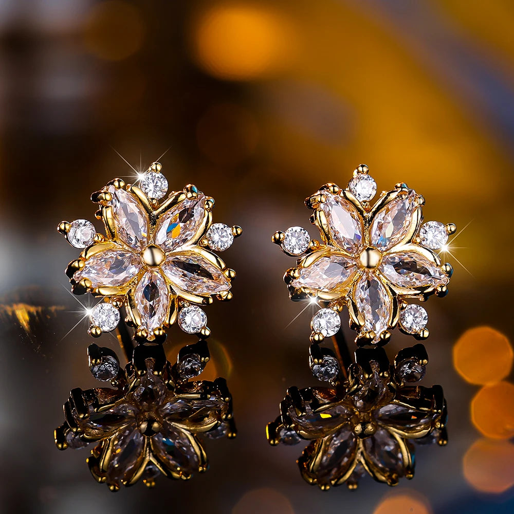 Boucles d'oreilles à tige flocon de neige en pierre pour femme, blanc, violet, mignon, vintage, document en or, bijoux de mariage