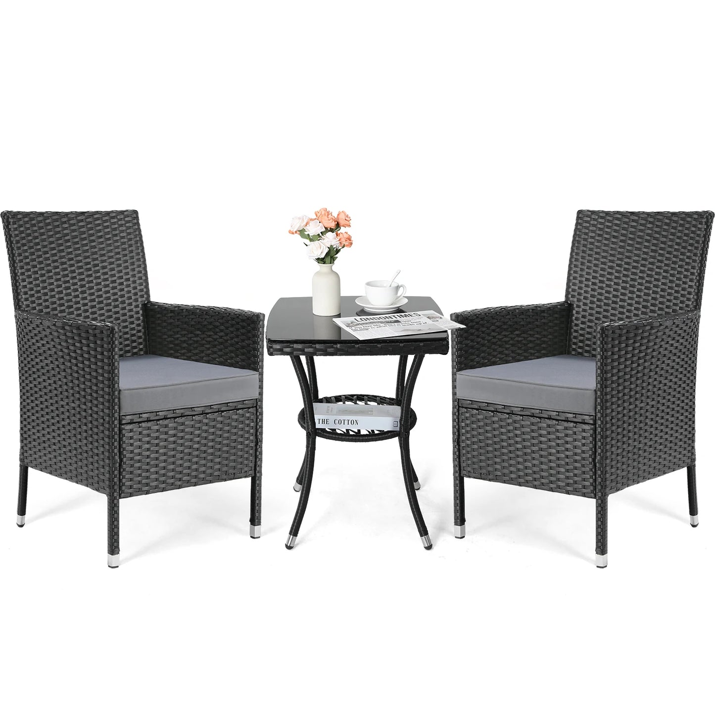 WUNICEF-Ensemble de canapé et bistrot de conversation en rotin, meubles d'extérieur, baume de jardin, table basse et 2 chaises, 3 pièces