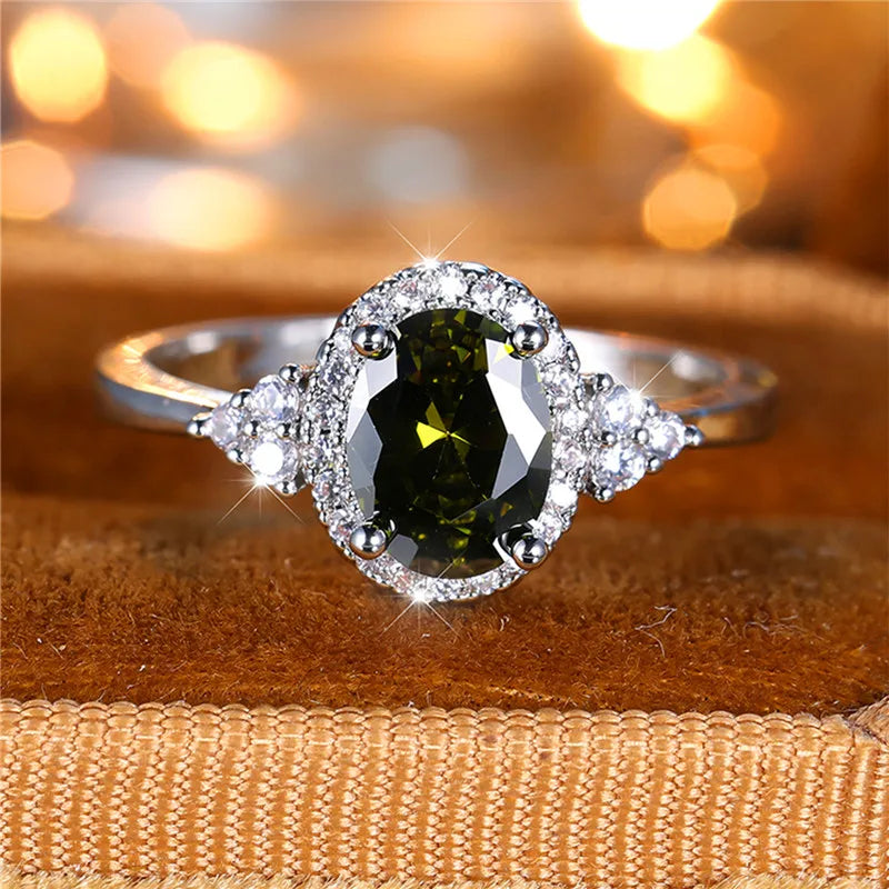 Bague de fiançailles en pierre de Zircon ovale noir pour femme, mignon, tendance, couleur argent, bijoux de mariée, cadeau pour femmes