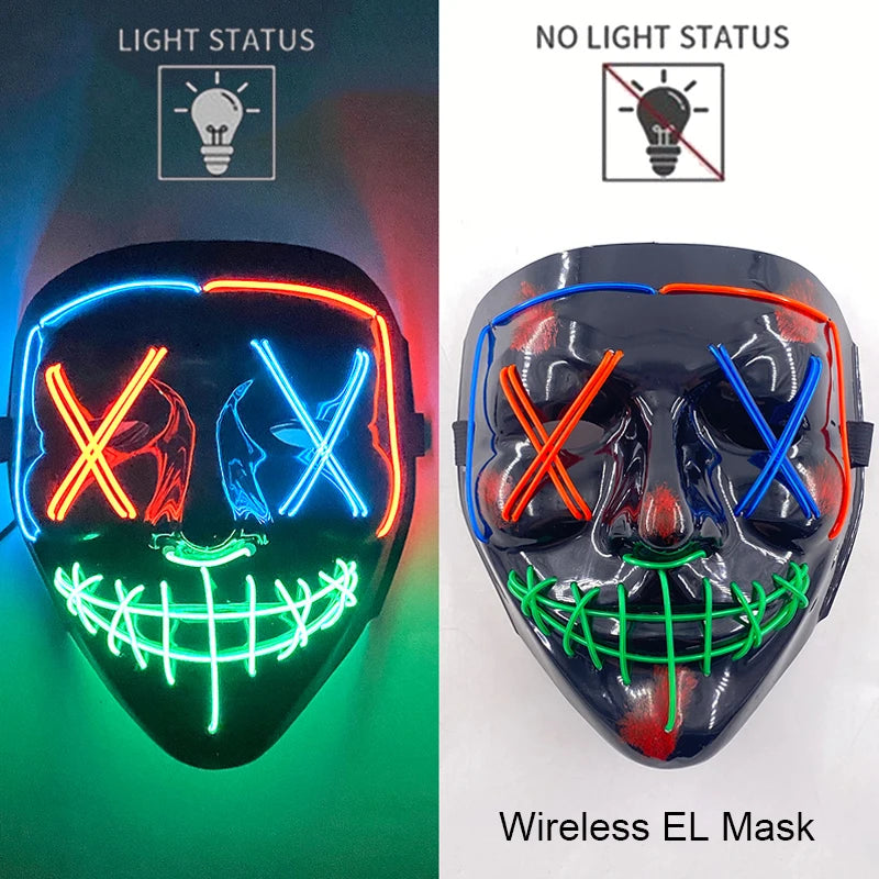 Masque Néon Lumineux EL – Halloween, Cosplay et Purge Effrayant pour Adultes