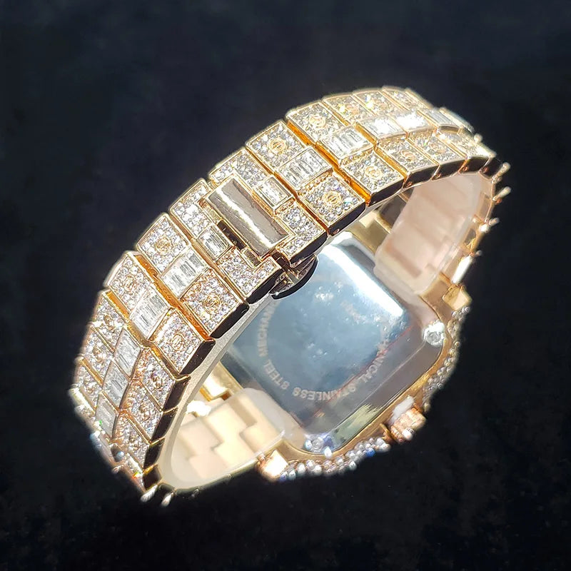 Montre en diamant de luxe pour hommes, montres numérotées colorées carrées glacées, bijoux Hip Hop Bling, Reloj zones bre pour la fête, nouvelle mode, 2025
