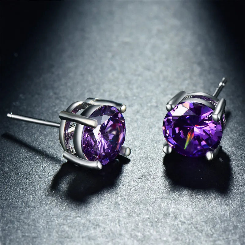 Boucles d'oreilles rondes en cristal rouge vert pour femmes et hommes, bijoux de mariage, arc-en-ciel mystique, feu, bleu, vert, Zircon, Double boucles d'oreilles