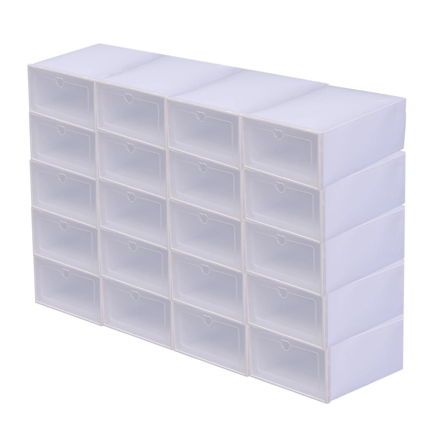 Lot de 20 Boîtes de Rangement à Chaussures Empilables – Transparentes, Pliable et Modulable, Plastique PP Blanc