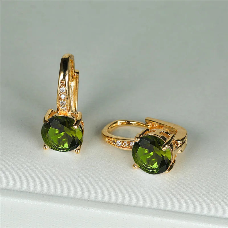 Boucles d'oreilles à clip rondes classiques pour femmes, bijoux de mariage en pierre de cristal arc-en-ciel mystique, document doré délicat