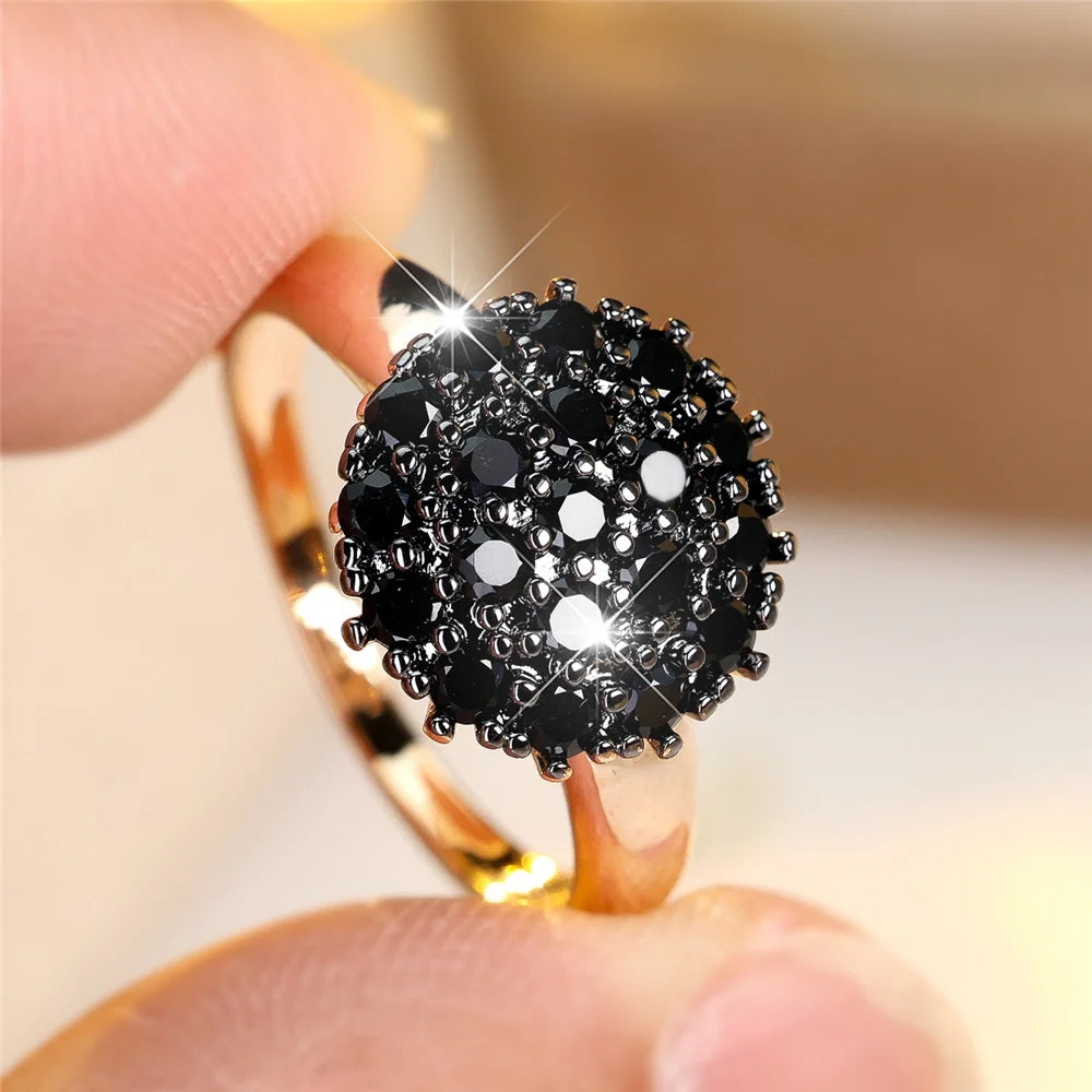 Femme mignon blanc noir Zircon pierre couleur or bijoux de mariage promesse bagues de fiançailles pour les femmes