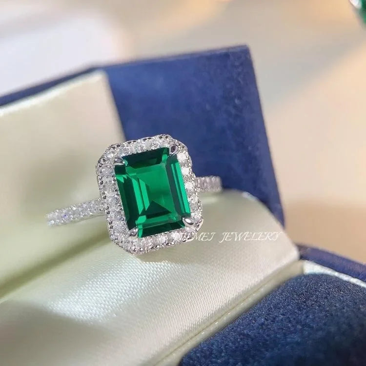 Bague en diamant taillée émeraude pour femme, or blanc de luxe, résistant, solide, PT950, 3 carats, cadeau pour la journée de Léon