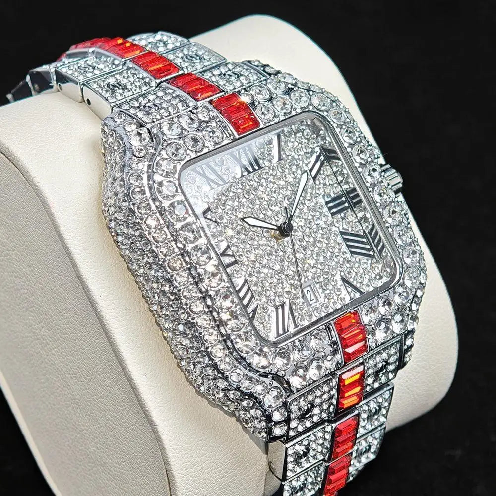 Montres de luxe en diamant rouge pour hommes, marque ummy GUET, Hip Hop, glacé, bling, bijoux, montre-bracelet, mode, étanche, horloges à quartz carrées