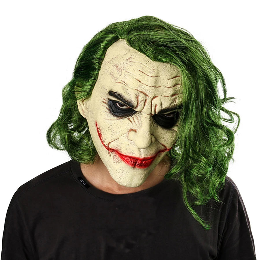 Perruque Cosplay Cheveux Verts avec Masque en Latex – Halloween et Costumes