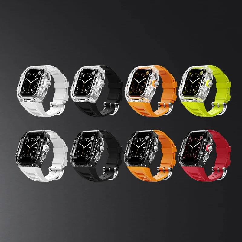 Coque Transparente + Bracelet Fluoroélastomère pour Apple Watch (44/45 mm)