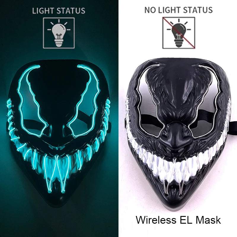 Masque Néon Lumineux EL – Halloween, Cosplay et Purge Effrayant pour Adultes