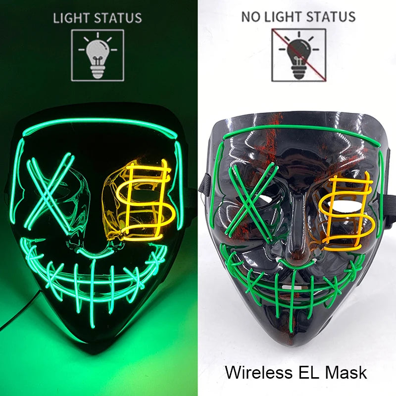 Masque Néon Lumineux EL – Halloween, Cosplay et Purge Effrayant pour Adultes