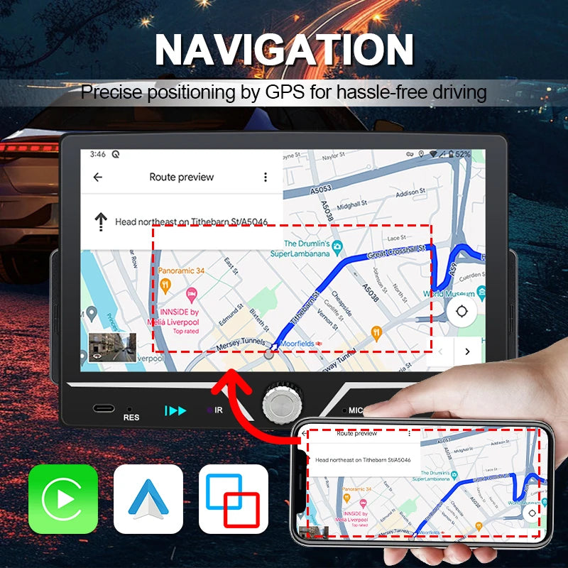 Autoradio Hippcron 1DIN 7" IPS – Android Auto & CarPlay Sans Fil, Bluetooth, Mirror Link, Chargeur Type-C