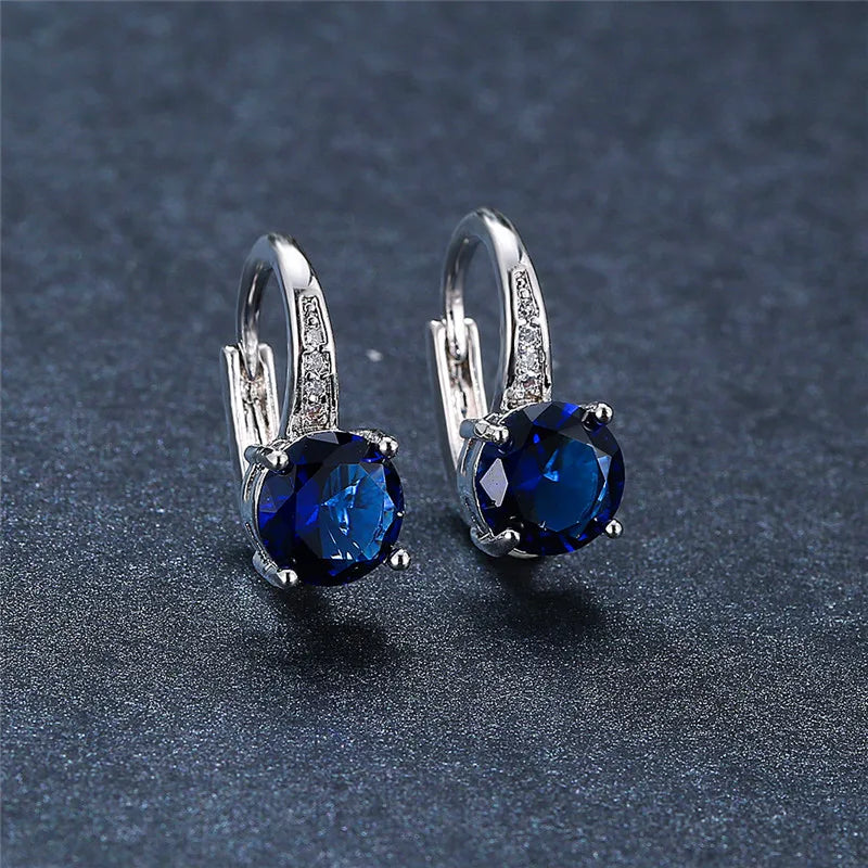 Boucles d'oreilles rondes en pierre blanche pour femmes, bijoux de mariage, cristal, classique, argent, document, femme, luxe