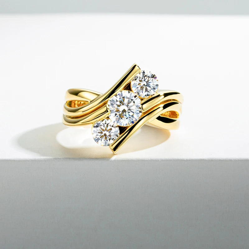 Bague Moissanite en argent regardé 925 pour femme, bijoux de fiançailles, document jaune, 3 charbons, 2 carats