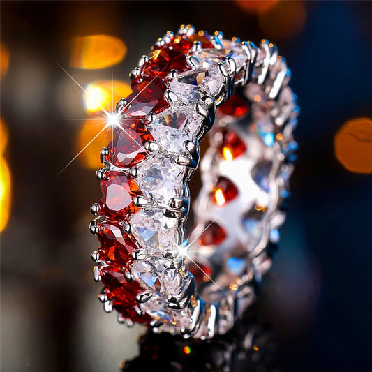 Bague de Luxe en Forme de Cœur pour Femme, Blanc, Vert, Rouge, Vintage, en Argent, pour Document de Mariage, pour Patients