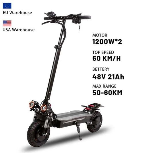 High Powered Off-road Two Wheel Dual Hub 2400w Escooter Scooter Electric Folded Scooters 48v Dual Motor Double Spring Suspension