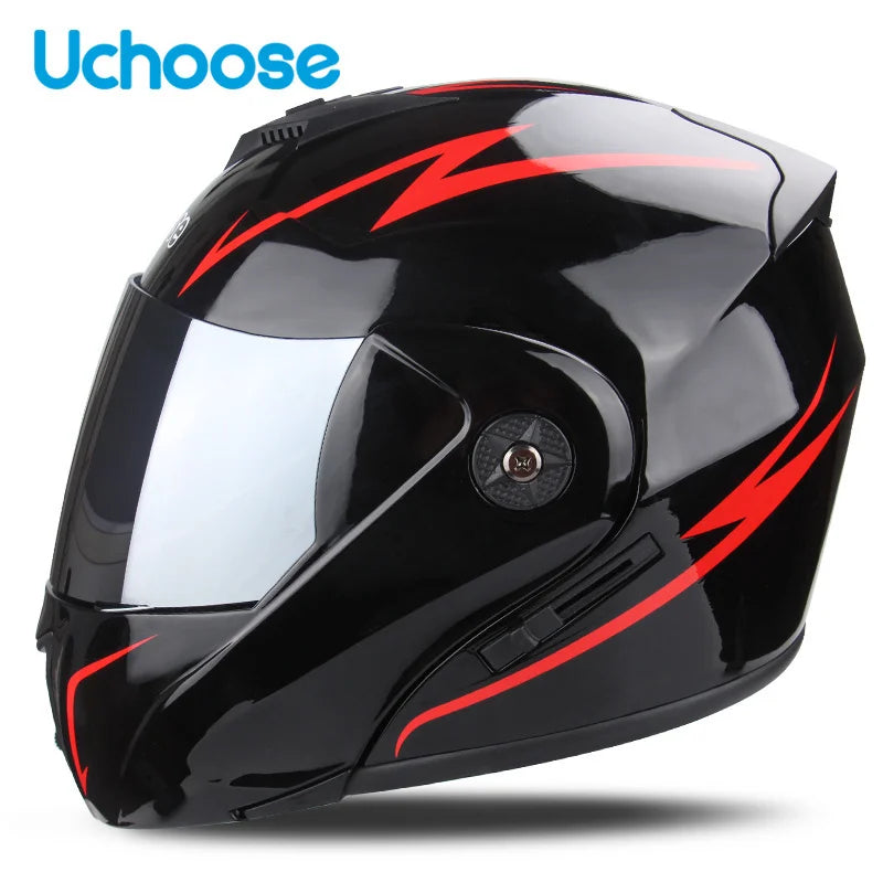 Uchoose Casque à Section transversale Double lentille Certification DOT Casque de moto de sécurité Casque à rabat modulaire Casque unisexe avec visière