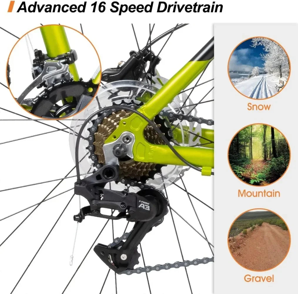 29 inch Mens Mountain Bike 17/19 inch Frame Hydraulic Disc-Brake Lock-Out Suspension Fork 16 Speeds Trail Bike