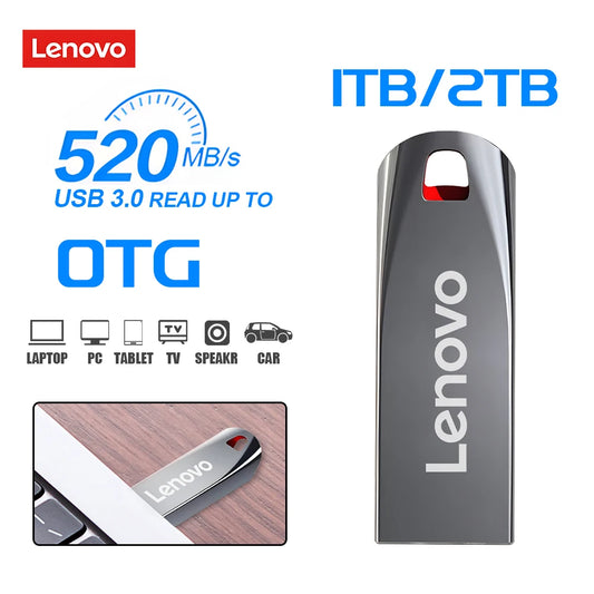 Lenovo-Clé USB 3.0 en métal haute vitesse, clé USB portable, mémoire étanche, disque flash, 1 To, 512 Go, 256 Go, 2 To