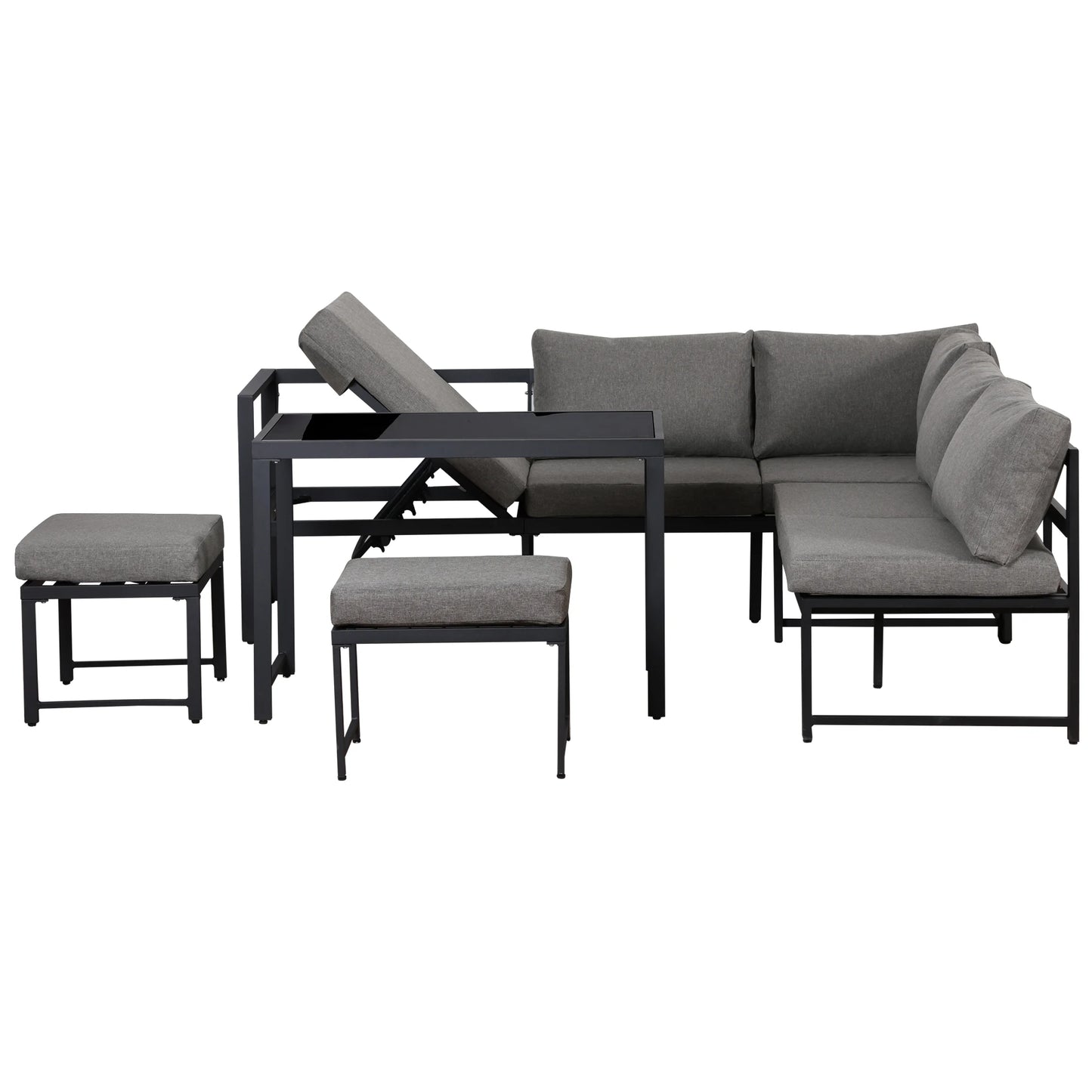 Ensemble canapé et chaise longue d'extérieur, ensemble de sièges en aluminium pour balcon de jardin avec fonction chaise longue