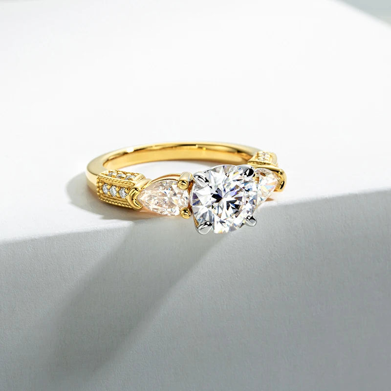 Bagues de fiançailles en argent regardé 925 Moissanite, trois charbons, alliance en diamant créée en laboratoire, 3 carats